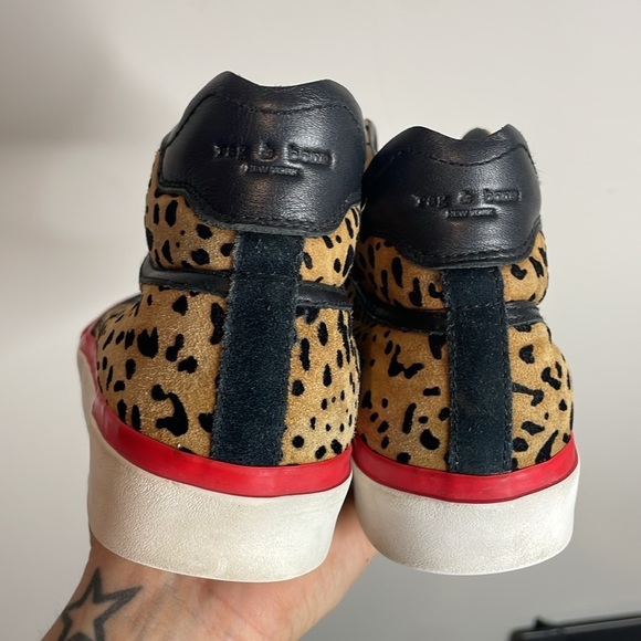Rag & Bone | Women’s Army High Top Leopard Print Red Detail Sneakers Size 8 - Picture 5 of 9